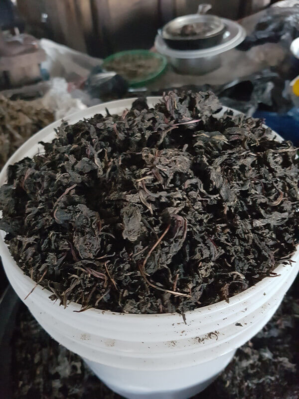 Dried green vegetables found at a market in rural Zambia.