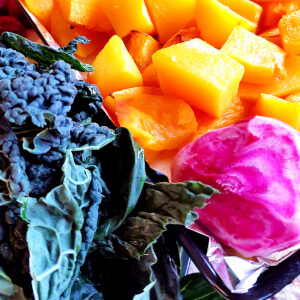 Colourful kale beetroot butternut squash.