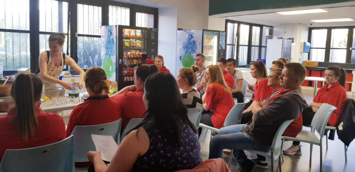 Healthy eating at work cooking demonstration.